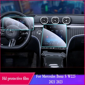 Mercedes Benz S için W223 2021 2023 Temperli Cam Araba GPS Navigasyon Medya dokunmatik ekran koruyucu film Araba İç Aksesuarları