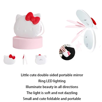 Kawaii Sanrio Hello Kitty karikatür kız Kablosuz şarj ışıkları ile kat çift taraflı makyaj Mini ayna taşınabilir Tatil Hediye