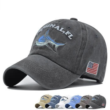Işlemeli Köpekbalığı beyzbol şapkası ABD Baba Şapka Yıkanmış Pamuk Spor Kap güneş şapkası Açık şoför şapkası Siperliği