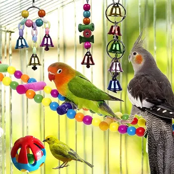 Kombinasyon Papağan Kuş Oyuncak Aksesuarları Ürünleri Papağan Bite Pet Kuş Oyuncak Papağan Eğitim Kuş Oyuncak Salıncak Topu Çan Ayakta