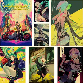 Anime Cyberpunk Edgerunners Posterler Duvar Kraft Kağıt Retro Sanat Boyama Resimleri eski Ev Dekor Estetik Odası Dekorasyon