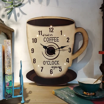 Amerikan kahve fincanı ahşap duvar saati Kişiselleştirilmiş yaratıcı sanat moda Ev oturma odası duvar saati s