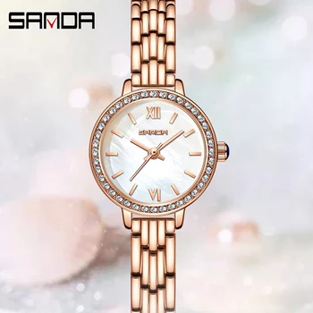 SANDA 1095 Yeni Moda Lüks Marka Su Geçirmez Saatler Çelik Bilezik Tasarım Bayanlar Kol Saati Zarif kadın İzle Reloj Mujer