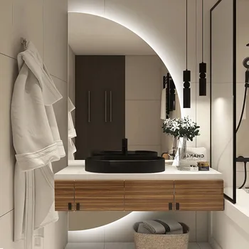 Tuvalet ve Makyaj Odası için İdeal, Yarım Yuvarlak Dekoratif Şekilli Akıllı LED Ayna