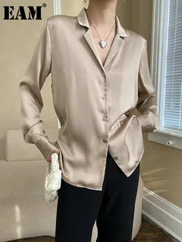 [EEM] Kadın Haki Mizaç Casual Bluz Yeni Yaka Uzun Kollu Gevşek Fit Gömlek Moda Gelgit Bahar Sonbahar 2023 1DF5621