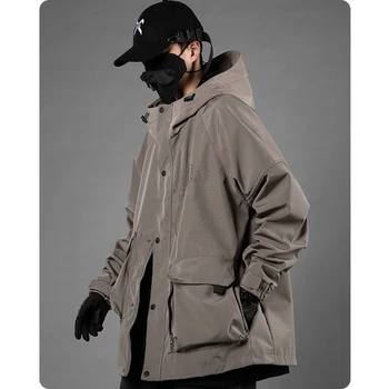 Unisex Bahar Sonbahar Fonksiyonel Asimetrik Büyük Cep Ceket Rahat kapüşonlu ceket Erkek Giyim Harajuku Yüksek Sokak Boy