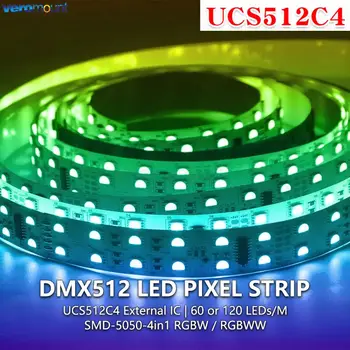 5 m DMX512 piksel LED şerit 5050 RGBCW RGBWW 4 in 1 SMD tam renkli harici IC UCS512 programlanabilir adreslenebilir ışık 12 V 24 V DC