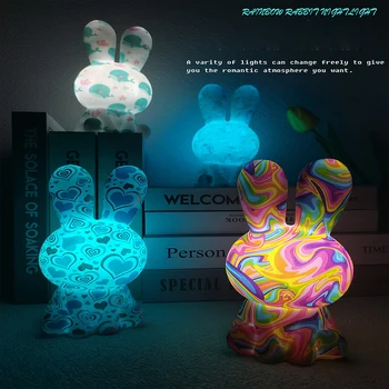Usb Led Tavşan Okşama Dokunmatik Sensör 3D Baskı Gece Lambası Şarj Edilebilir Kawaii Çocuk Çocuk Hediye Dekorasyon Yatak Odası Noel