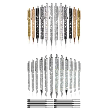 12 ADET Bling Kalem Toplu Metal Tükenmez Kalem Elmas Kalem Kristal Basın Geri Çekilebilir Siyah Mürekkep 0.7 Mm Tükenmez Kalem