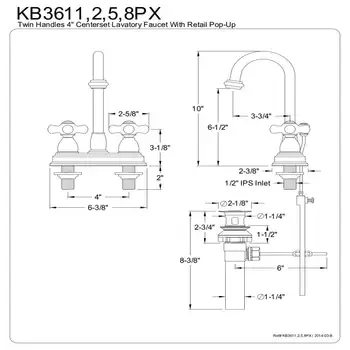 KB3611PX 4 inç. Centerset Banyo Bataryası, Parlak Krom