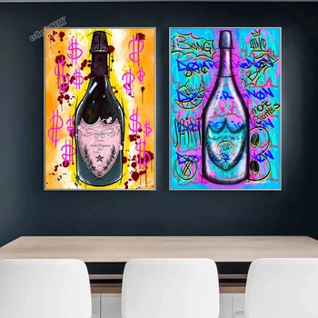 Pop sanat posterleri şampanya şişesi Graffiti Sanat Tuval Boyama Şampanya Tuval Baskılar Sanat Resimleri Yemek Odası Ev Dekor için