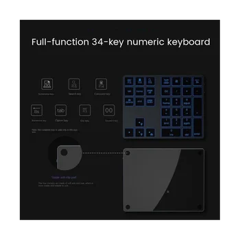Arkadan aydınlatmalı Bluetooth Sayısal Tuş Takımı RGB Şarj Edilebilir 34 Tuşları Tuş Takımı Alüminyum Numpad Klavye PC Laptop için