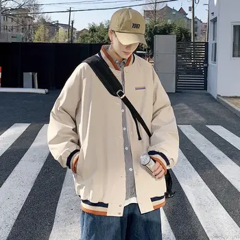 Japon Retro Erkekler Beyzbol Bombardıman Ceket Hit Renk Düğmeleri Ceketler Erkek Gevşek Kış Sonbahar Severler Giyim Pilot Streetwear