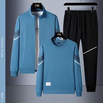 Erkek Eşofman Katı Spor pamuklu spor Salonu 3 adet Set Hırka Kazak Sweatpants Ceket + T-shirt + Pantolon