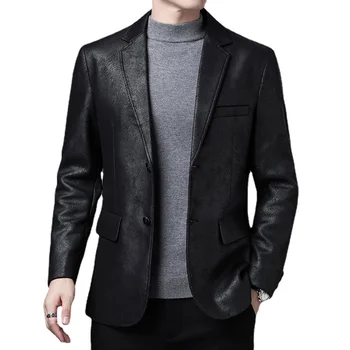2021 Yeni Erkek deri ceketler 2 Düğme Resmi Elbise Takım Elbise Moda Erkek Blazers Siyah Kahverengi Katı Motosiklet Ceket Süet Ceket Erkek