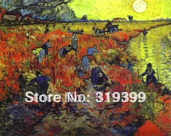 100 % el yapımı Vincent Van Gogh Yağlıboya keten canva,Kırmızı üzüm bağları, 100 % el yapımı, Ücretsiz Kargo, Müze kalitesi