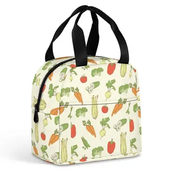 Özel Desen Tote Öğle Yemeği Çantaları Kadınlar için Yeşil Sebze Baskı Taşınabilir Yemek Çantası Piknik Seyahat Kahvaltı Kutusu Ofis İş Okul