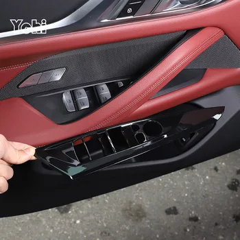BMW 4 Serisi için G26 2021-2022 ABS Karbon Fiber / Siyah Araba Pencere Kaldırma Düğmesi Dekoratif Çerçeve Sticker Araba İç Aksesuarları