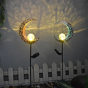 Ay güneş peri ışıkları açık Metal güneş ışıkları su geçirmez bahçe dekor Metal Retro lamba açık masa veranda çim Yard