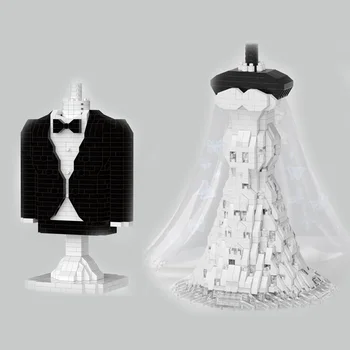 Yaratıcı romantik düğün elbisesi Ve Takım elbise ilmek ile mikro elmas blok modeli yapı tuğlası oyuncağı hediye Nanobrick ışık ile