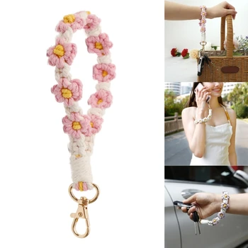 Yeni stil Sevimli Çiçek Anahtarlık Aksesuarları Handwoven Anahtarlık telefon süsü Kadınlar için