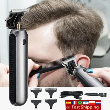 7 ADET Gümüş Profesyonel Saç Kesme Giyotin T Bıçak Erkekler İçin Şarj Edilebilir Elektrikli Saç Kesici Makinesi Salon Styling Araçları