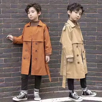 Çocuklar Trençkot Bahar Sonbahar Erkek Ceket Palto Uzun Kollu Turn-Aşağı Yaka Çocuk Rüzgarlık Üst Giysi