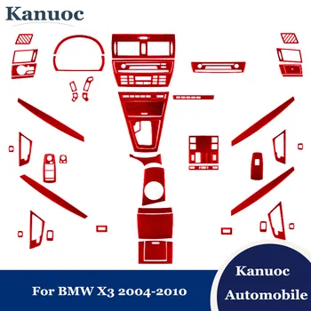 Araba Aksesuarları BMW X3 2004-2010 İç Kırmızı Karbon Fiber CD Paneli İç Çerçeve A / B Kapı Kol Dayama Araba Kapı Kilidi Bekleme Çıkartmalar