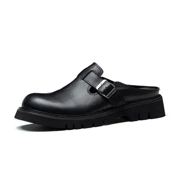 Yeni Hakiki Deri Katır erkek ayakkabısı Rahat Moda Toka Yuvarlak Ayak Yükseklik Artış Ayakkabı Erkek Günlük Eğlence platform ayakkabılar