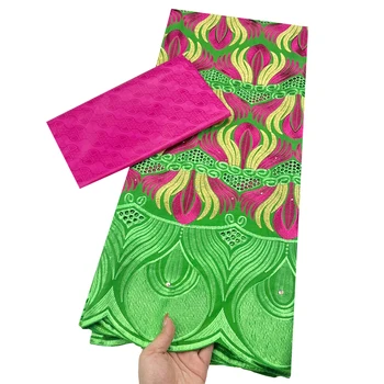 Afrika Pamuk Dantel Kumaş 2.5 + 2.5 Metre Bazin Riche Kumaş Nijeryalı Dantel Kumaşlar Yüksek Kalite Dikmek İçin Parti Kadın Elbise