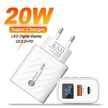 20W USB Şarj LED Dijital Ekran PD QC 3.0 Hızlı Şarj iPhone 11 12 14 Pro Samsung Xiaomi Huawei İçin Telefon Aksesuarları