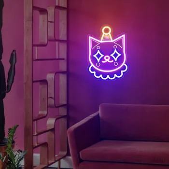 Anime Neon Burcu Kawaii Kedi LED ışıkları Duvar Dekor Çocuklar Yatak Odası Gece Lambası Oyun Odası Cadılar Bayramı Partisi Dekor doğum günü hediyesi Bar