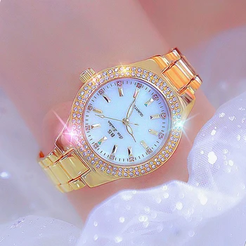 Altın Kadın Bilek Saatler 2023 Bayanlar Elbise İzle Kristal Elmas Saatler Paslanmaz Çelik Gümüş Saat Kadınlar Montre Femme