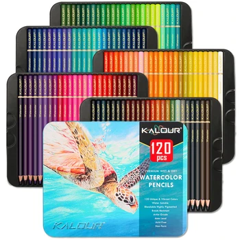 KALOUR 72/120 Renkli Kalem Profesyonel Sanat Malzemeleri Premium Suluboya Kalem Fırça Çocuk Sanatçı Çizim Stylo Paintin