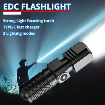 10000 Lümen EDC Güçlü LED el feneri XHP70 3 Modları Usb şarj edilebilir el feneri mini fener Lambası El Feneri Kamp, balık
