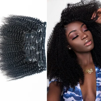 Afro Kinky Kıvırcık klipsli postiş Siyah Kadınlar Için Perulu Remy Saç Doğal Renk 8 Adet 120g Tinashe Güzellik Saç