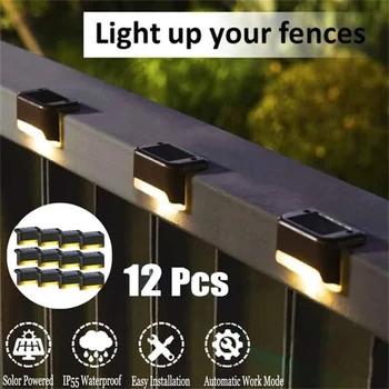 12 Paket LED güneş ışıkları dış dekorasyon ışıklandırma su geçirmez dış bahçe merdiven çit zemin dekor dış duvar lambaları