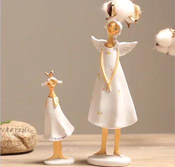 Masal Melek reçine Figürler anne ve kızı Ev dekor Aksesuarları Düğün Dekorasyon peri Modelleri El Sanatları hediye 2 adet