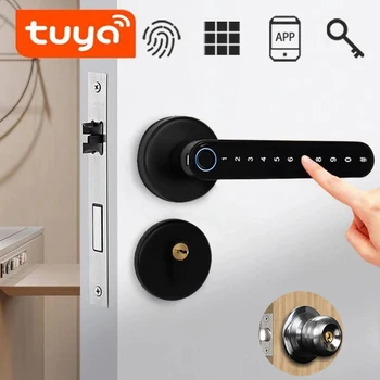 Wifi Tuya kapı tokmağı Kilidi Biyometrik Parmak İzi Akıllı Kapı kapı kolu kilidi Şifre Elektrikli Dijital APP Ev için