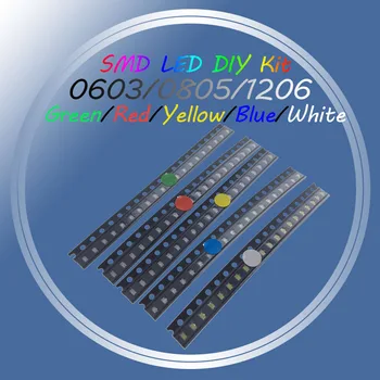 100 adet = 5 renk x 20 adet 1206 0805 0603 LED Diyot Çeşitleri SMD LED Diyot Kiti Yeşil / kırmızı / Beyaz / Mavi / Sarı