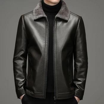 Hakiki Deri Ceket Erkek Giyim Sonbahar Kış Peluş erkek deri ceketler Iş Rahat Gevşek Ceket Yaka Streetwear Abrigo