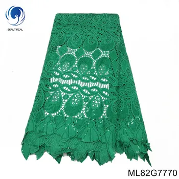 Güzel Yeşil Kumaş Afrika Payetler Kumaş Tissu Nijeryalı Halat Dantel Suda Çözünür %100 % Polyester Parti Elbise ML82G77