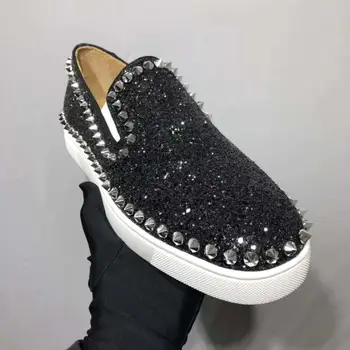Yaz Sequins Loafer'lar Erkekler Üzerinde Kayma Erkek Glitter Ayakkabı Perçin Ayakkabı Düşük üst sneaker Nefes Flats vulkanize ayakkabı