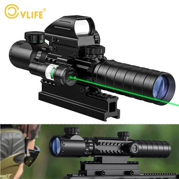 CVLIFE Tüfek 3-9x32 Kapsam Combo Çift ışıklı optik 4 Holografik Reticle Yeşil Nokta Sight IIIA / 2 MW Lazer 20mm Dağı