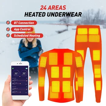 Isıtmalı iç Çamaşırı Erkekler ve Kadınlar için Kış Sıcak 24 Alanlar Elektrikli USB ısıtmalı ısıtma gömlek pantolon seti App Kontrolü 5 Sıcaklık