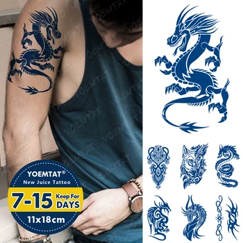 Suyu Mürekkep Dövmeler Vücut Sanatı Kalıcı Su Geçirmez Geçici Dövme Etiket Kurt Yangın Totem Dövme Ejderha Şeytan Kol Sahte Dövme Erkekler