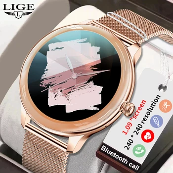 LIGE 1.09 inç Kadın Moda akıllı saat Spor Spor Bluetooth Çağrı akıllı bilezik Kadın Sağlık Monitör Termometre Smartwatch