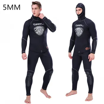 5MM Neopren Wetsuit Erkekler Kapşonlu Sörf Tüplü dalgıç kıyafeti Ekipmanları Sualtı Balıkçılık Spearfishing Kitesurf Mayo Sıcak Takım Elbise
