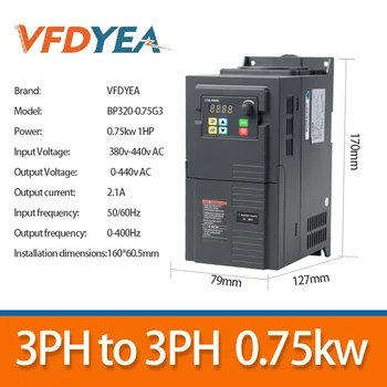VFD 380 v 0.75 kw 1hp 3 faz inverteri Frekans İnvertör 3Ph to 3Ph 380 V Çıkış Frekansı Değişken Sürücü