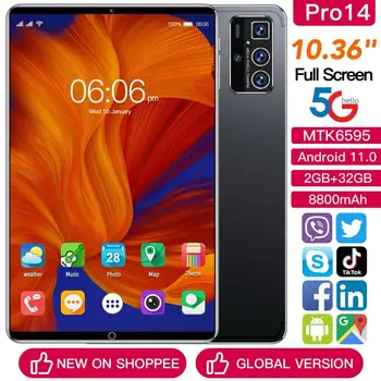 Yeni Tablet 10.36 İnç Pro14 Ağ Android 11.0 Tablet 2GB RAM 32GB ROM MTK6592 Wifi Tablet 8800 mAh 8 Çekirdekli Tablet Bilgisayar